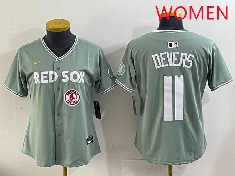 Women 2025 Boston Red Sox #11 Devers Light Green Joint Name Nike MLB Jersey style 11